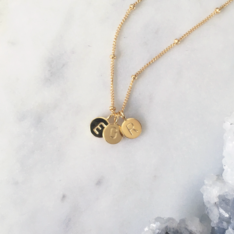 Dainty gold initial necklace handmade in Australia personalised with gold letter pendants