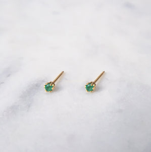 Dainty green emerald and gold gemstone stud earrings