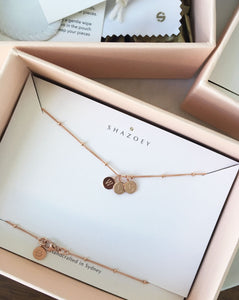 Rose gold initial pendant personalised necklace handmade in Sydney Australia presented in a soft pink gift box